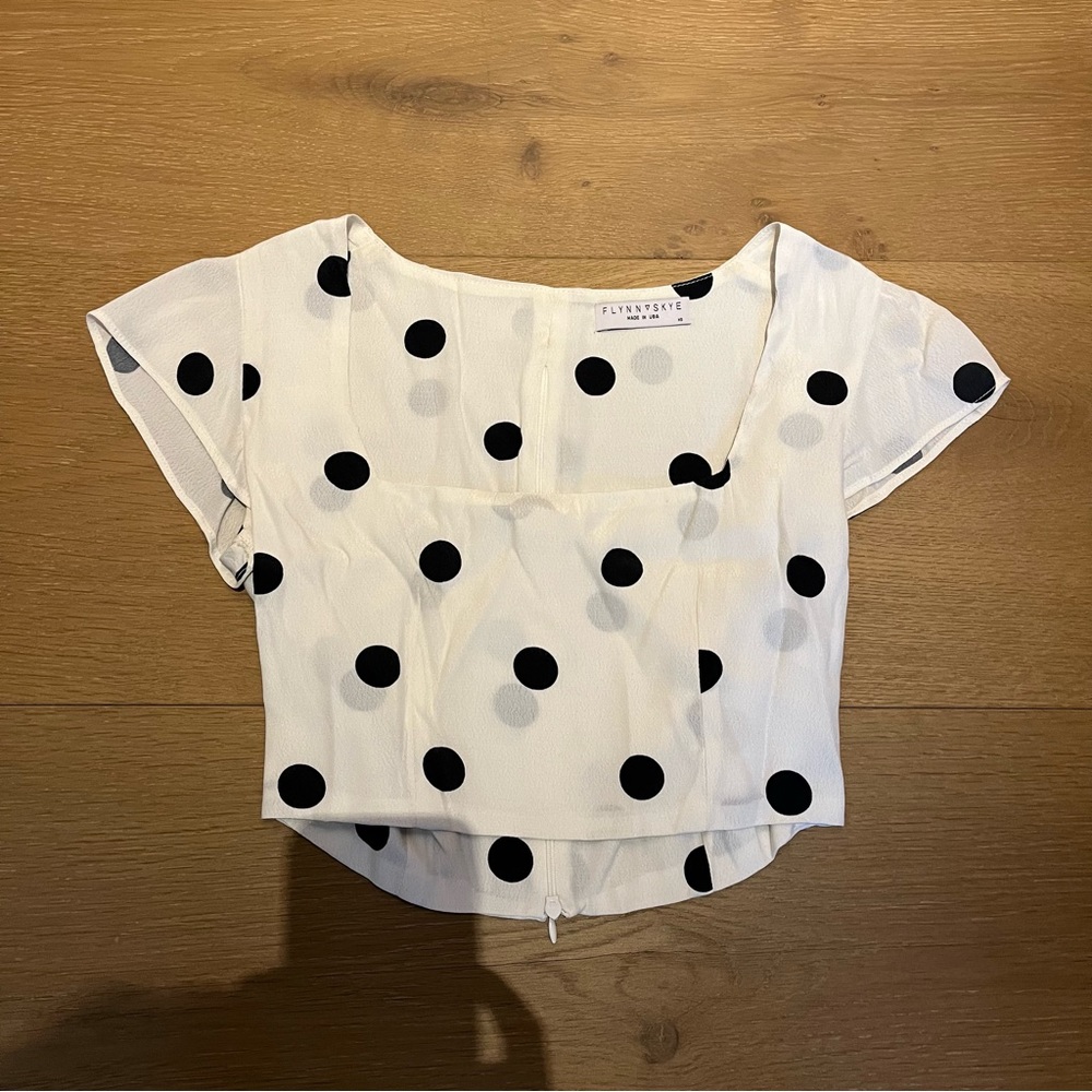 White polka dot square neck crop top